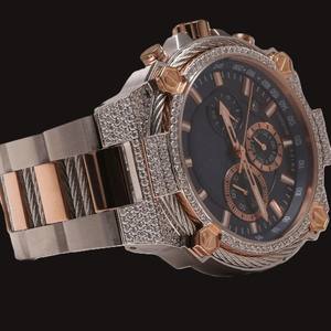 Top High Quality <b>Black</b> Dial With Round Case Moissanite Diamond Beautiful Two Tone Multifunctional Features <b>Man's</b> Wristwatch - Product Image 3