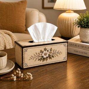Modern Wooden Eco-friendly Tissue Box Floral Paper Holder Rattan Metal Accent Napkin Case for <b>Table</b> Home Hotel <b>Car</b> Decor - Product Image 1