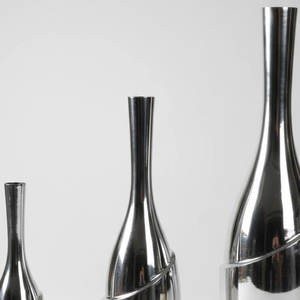 Juego de 3 jarrones de flores de aluminio fundido con baño de plata de lujo, diseño espiral cromado moderno y minimalista para decoración de hogar de lujo. - Product Image 5