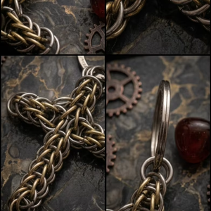 พวงกุญแจโซ่เหล็กสไตล์สตีมพังก์ทำมือ ลายไขว้แบบไบแซนไทน์สองสี ของขวัญสำหรับนักขี่มอเตอร์ไซค์ จี้รูปกางเขนโลหะสไตล์อินดัสเทรียล - Product Image 2