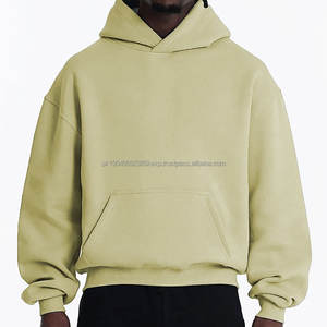 Sweat à capuche court en coton éponge 100% avec logo personnalisé pour hommes, Streetwear épais de 400gsm, pull d'automne sans ficelle - Product Image 5