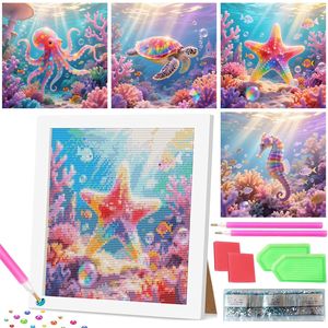 4 Paquetes de Kits de Pintura de Diamantes 5D de Estilo Fantasía Rosa para Adultos, Pintura Artística de Animales Marinos - Pulpo, Diseño Completo para Principiantes - Product Image 1