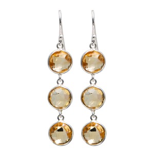 Pendientes Largos de Plata de Ley 925 de Primera Calidad, Chapados en Rodio, con Cristal Amarillo Miel y Tres Piedras Preciosas Redondas para Mujer - Product Image 2