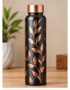 Traditional Copper Water <b>Bottle</b> With Bohemian Mandala Design Portable Travel <b>Flask</b> With Lid - Product Image 4
