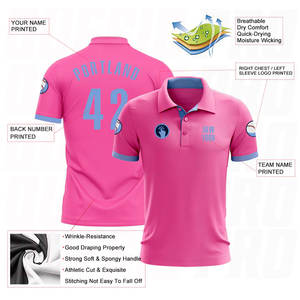Polos personnalisés à manches courtes pour hommes, polos de golf rose et bleu clair, polos de golf performants, respirants et anti-transpiration - Product Image 3