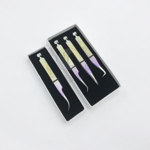 Outils professionnels pour cils de luxe, pinces à extensions de cils en argent ombré, logo personnalisé, acier inoxydable durable, revêtement en poudre - Product Image 2