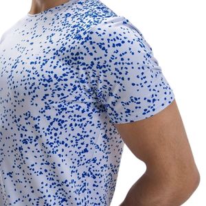 <b>White</b> Blue Speckle Men Short Sleeve Athletic T Shirt Crew Neck Slim Fit Lightweight Gym Running Training Performance Sports <b>Top</b> - Product Image 5
