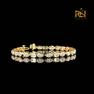Pulsera de Eternidad con Diamantes Cultivados en Laboratorio de Corte Oval, Marquesa y Esmeralda, con Eslabones de Múltiples Formas, Oro Sólido de 9K, 14K, 18K, Fino - Product Image 3