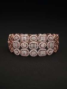 925 <b>Silver</b> Elegant Wide Rose Gold <b>Cuff</b> Multi-Shape Diamond Chain Link <b>Bracelet</b> Women Luxury Baguette Pear Shape Bridal Trendy - Product Image 5