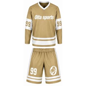 Ensemble de hockey sur glace sublimé kaki pour hommes, maillot et short en polyester rayé léger, vêtements de sport d'équipe pour l'entraînement et la compétition - Product Image 1