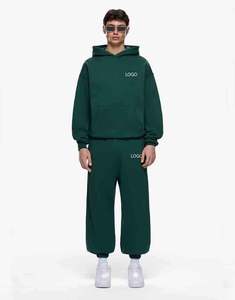 <b>Mens</b> Solid Dark Green Custom Logo <b>Pullover</b> Hoodie and Matching Jogger Sweatpants Tracksuit OEM ODM Wholesale Apparel - Product Image 1