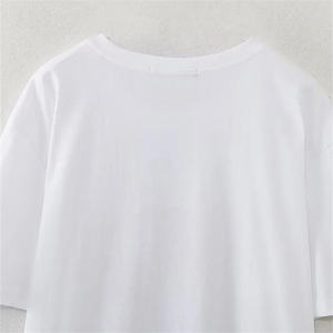 Camiseta Blanca de Manga Corta para Mujer, con Estampado de Chica a la Moda Pintado a Mano, Corte Holgado, Cuello Redondo, Informal, de Algodón Jersey, para Primavera/Verano - Product Image 3