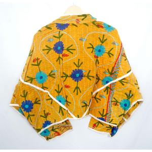 Vintage Quilted Kantha <b>Jackets</b> 100% Cotton Eco-Friendly Reversible Quick Dry Mandarin Collar Customizable Open Closure Detail - Product Image 6
