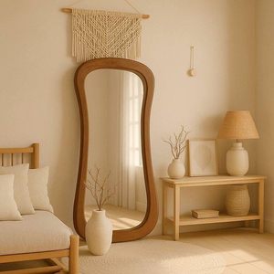 Modern <b>Wavy</b> Wooden <b>Full</b> <b>Length</b> Floor <b>Mirror</b> Freestanding Dressing <b>Mirror</b> for Bedroom Living Room Home Decor - Product Image 1