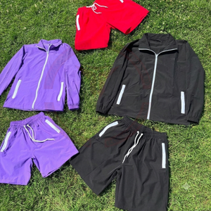 Ensemble de survêtement gris pour femme, manches longues, fermeture éclair, short sportif, polyester léger, tenue d'été, coupe classique, couleur unie - Product Image 6
