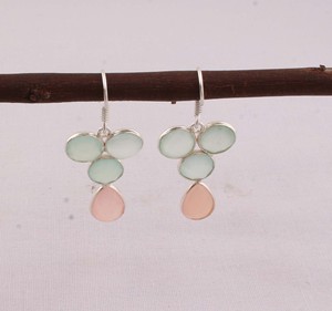 Vente en gros de boucles d'oreilles en argent sterling 925 avec quartz rose, pierre précieuse naturelle aquacalcédoine, fabricant de bijoux, idée cadeau pour femme - Product Image 3