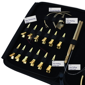 Gold Hair Extension Tools Kit with 7 Inch Flat Beads Crimping Plier Microlink Removal Plier <b>Hook</b> Loop Set Styling <b>Clips</b> Needles - Product Image 3
