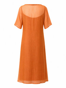 Vestido Midi Naranja Dulce con Estampado Digital Tejido Natural para Mujer, Manga Media, Verano, Casual, Servicio OEM - Product Image 3