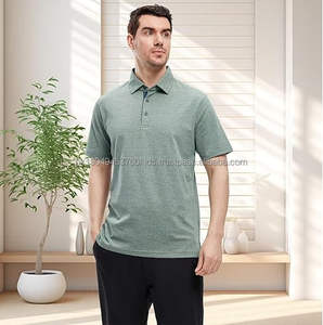 Chemises polo pour hommes Chemises à col décontractées à manches longues et courtes en coton mélangé chiné évacuant l'humidité - Product Image 3