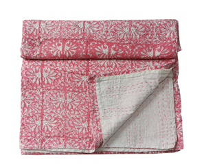 Block Print Pink Floral Cotton <b>Quilted</b> <b>Throw</b> Classic Home Bedspreads All-Season Use Home And Hotel Decor Use - Product Image 2