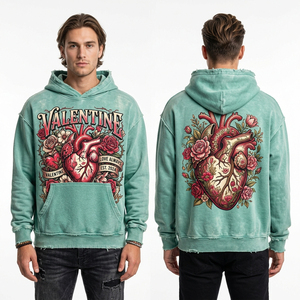 Sweat à capuche vintage lavé lavande avec motif cœur squelette miroir brisé, thème Dark Romance, personnalisé, streetwear, pour hommes, fabricant - Product Image 2