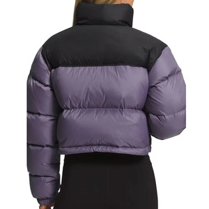 Veste matelassée pour femme, couleur violette et noire, col montant, fermeture éclair, longueur courte, vêtement d'hiver - Product Image 6