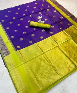 Sari de seda licuosa de lujo con tejido artesanal, blusa sin coser, ropa festiva, precio al por mayor, prenda étnica 85013 morado largo hasta el suelo - Product Image 4