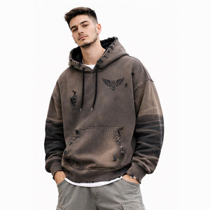 Sudadera con capucha vintage lavada y desgastada para hombre, estilo oversize, con bolsillo canguro, informal, para venta al por mayor, modelo 2026 - Product Image 1