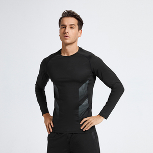 Men <b>Long</b> Sleeve Compression <b>T</b>-<b>Shirt</b> <b>Black</b> Quick Dry Breathable Slim Fit O-Neck Knitted Polyester Sporty Top - Product Image 4