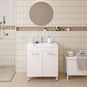 Mobile bagno a doppia anta da 32 pollici con cerniere soft-close, ripiano regolabile e lavabo integrato, montaggio a pavimento per una massima praticità - Product Image 4