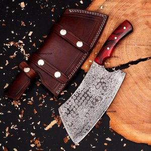 Couteau de Chef Hachoir à Viande Robuste en Acier Damas à Motif Goutte de Pluie, Manche en Résine Exotique, OEM ODM Disponibles - Product Image 1