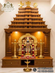 Unidad de Pooja artesanal del sur de la India para el hogar. Compre un Mandir de madera de teca personalizado, templo tradicional de estilo dravidio para el hogar, EE. UU. - Product Image 2