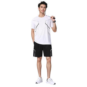 MERITORIOUS INTERNATIONAL Men's Quick Dry Sporty T-<b>Shirt</b> and Shorts Set <b>Geometric</b> Pattern Knitted 260g Summer Wear - Product Image 5
