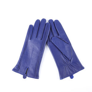 Blue Leather Wrist Length <b>Gloves</b> Thermal Unlined Plain Style Daily Use Winter - Product Image 2
