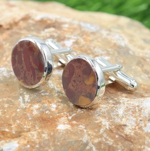 Boutons de manchette en jaspe fruité, argent sterling 925, pierre précieuse ronde, luxe, 10g, pour hommes, garçons d'honneur, cadeau de mariage, bijoux formels, pour lui - Product Image 3