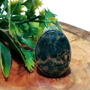 Bague ovale en agate mousse naturelle, argent sterling 925, faite à la main, bijou statement pour homme et femme, cadeau personnalisé - Product Image 6