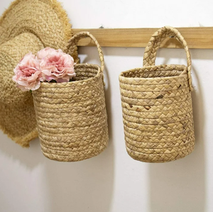 Pots de rangement au sol en jacinthe d'eau de style rétro, fabriqués au Vietnam, avec poignées, tissés à la main, écologiques - Product Image 3