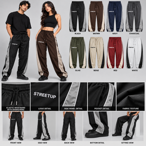 Pantalon de jogging décontracté pour homme, style vintage, coupe ample, en toile 100 % polyester avec empiècements latéraux, coupe-vent - Product Image 2