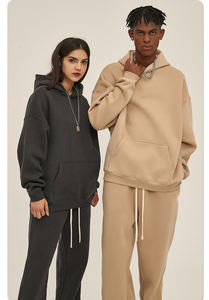 Ensemble de survêtement décontracté pour homme, grande taille, avec logo brodé personnalisé, 100% coton, manteau à capuche et pantalon de jogging surdimensionnés - Product Image 5