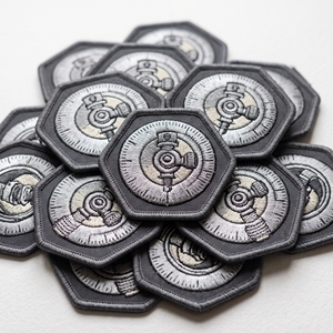 Hexagon Embroidered Patch Silicone Coupler <b>Badge</b> Charcoal Twill Off White Border Intercooler Hose Emblem <b>Maker</b> - Product Image 5