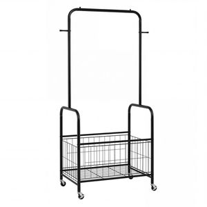 3-in-1 Black Metal Rolling Clothes Rack with <b>Storage</b> <b>Basket</b> and Hooks Organiser <b>for</b> Laundry Bedroom - Product Image 4