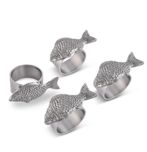 Anneau de serviette en acier inoxydable poli miroir, motif poisson, décoration de table pour Halloween, Noël, mariage - Product Image 1