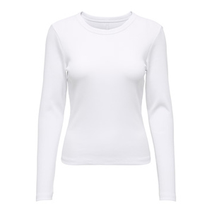T-shirt à manches longues pour femme, col rond, blanc, coupe ajustée, en coton tricoté, haut décontracté, à porter en toutes saisons - Product Image 6