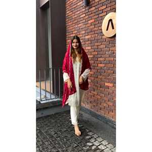 Ensemble haut, pantalon palazzo et dupatta en faux georgette lourde de créateur, style soirée, manches trois quarts, tissu en mousseline - Product Image 6