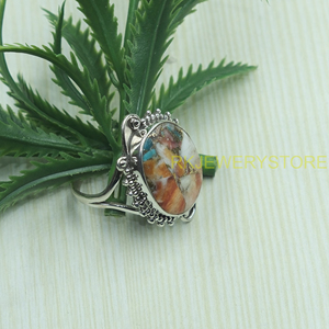 Natural Oyster Copper <b>Turquoise</b> Silver <b>Ring</b> Handmade Vintage Boho Statement Gemstone <b>Ring</b> Unique Artisan Jewelry Gift for Women - Product Image 5