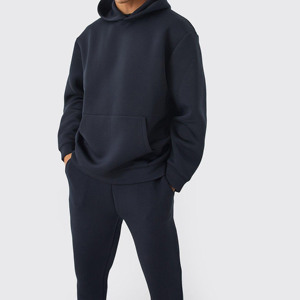 Conjunto Deportivo Azul Marino con Capucha para Hombre, Sudadera y Pantalones Deportivos de Color Sólido con Bolsillos Laterales - Product Image 5