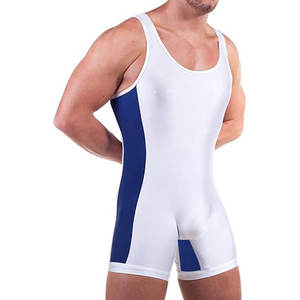 Traje de Lucha Libre Blanco para Hombre con Paneles Laterales Azules, Ajustado, de una Pieza, en Spandex y Nailon, para Competencia - Product Image 5