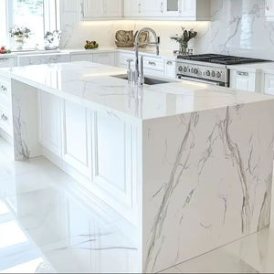 Encimera de Cocina Moderna de Superficie Sólida de Mármol Blanco con Vetas Grises, Resistente al Agua y Ecológica, para Encimeras de Baño de Hotel - Product Image 1