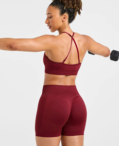 Ensemble de yoga 2 pièces sur mesure pour femme, couleur unie, short taille haute, soutien-gorge de sport à bretelles croisées, extensible dans les quatre sens, faible MOQ - Product Image 1