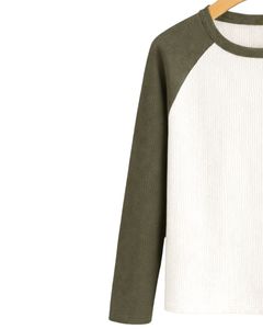 Custom Olive Green White Raglan Long Sleeve T Shirt Men 100% Cotton Casual Crew Neck <b>Baseball</b> <b>Tee</b> OEM Manufacturer Supplier - Product Image 3